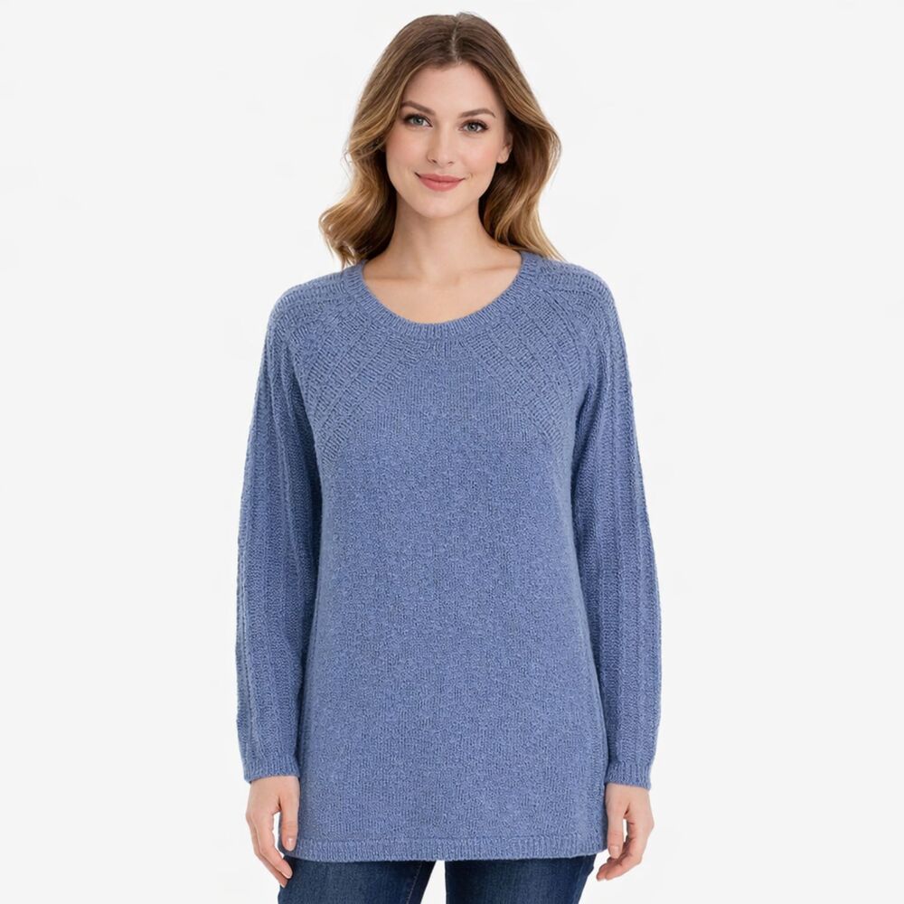 J. Jill Blue Cotton Blend Textured Raglan Sleeve Pullover Sweater Small